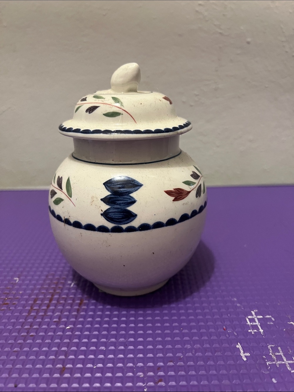Adam’s made in England Hand Ceramic Ginger Jar in Cream with Blue and Green